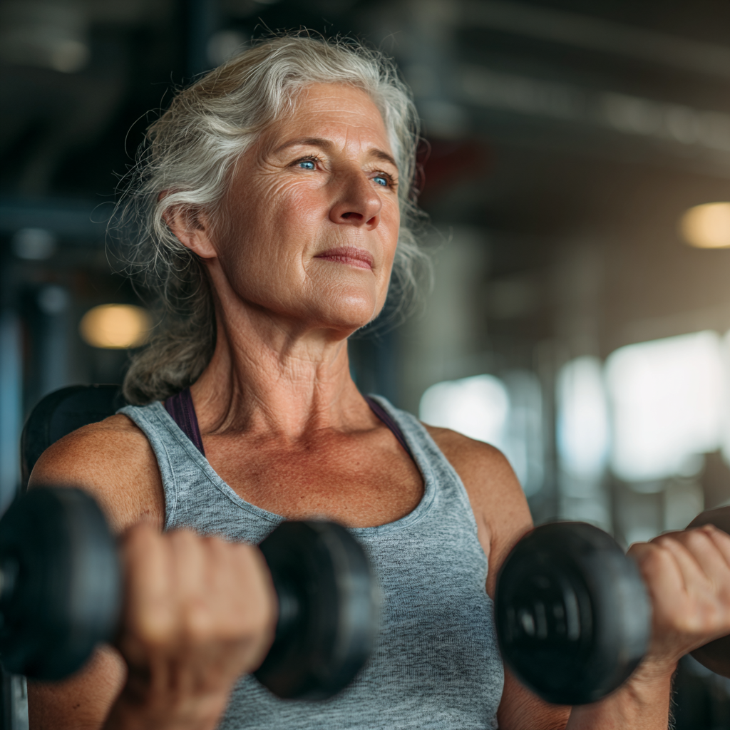 Athletic young woman doing strength training with dumbbells in modern gym